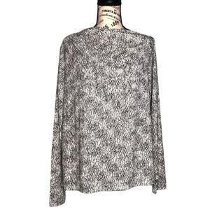 Worthington (L) Scribble Geometric Asymmetric Ruched Neck Long Sleeve Blouse